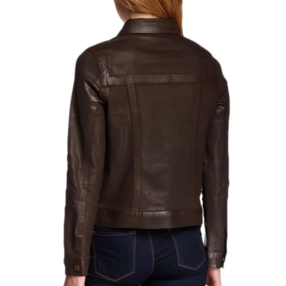 MIRACLEBODY by Miraclesuit Women's Mahogany Coated Denim Jacket Sz S NWT $156 - Picture 2 of 5